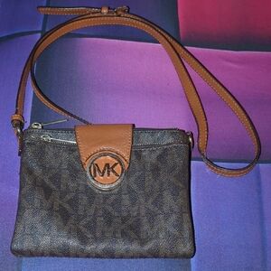 MICHAEL KORS Brown and Tan Crossbody Wallet/Bag
